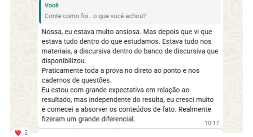 Depoimento real da aluna Laís após a prova