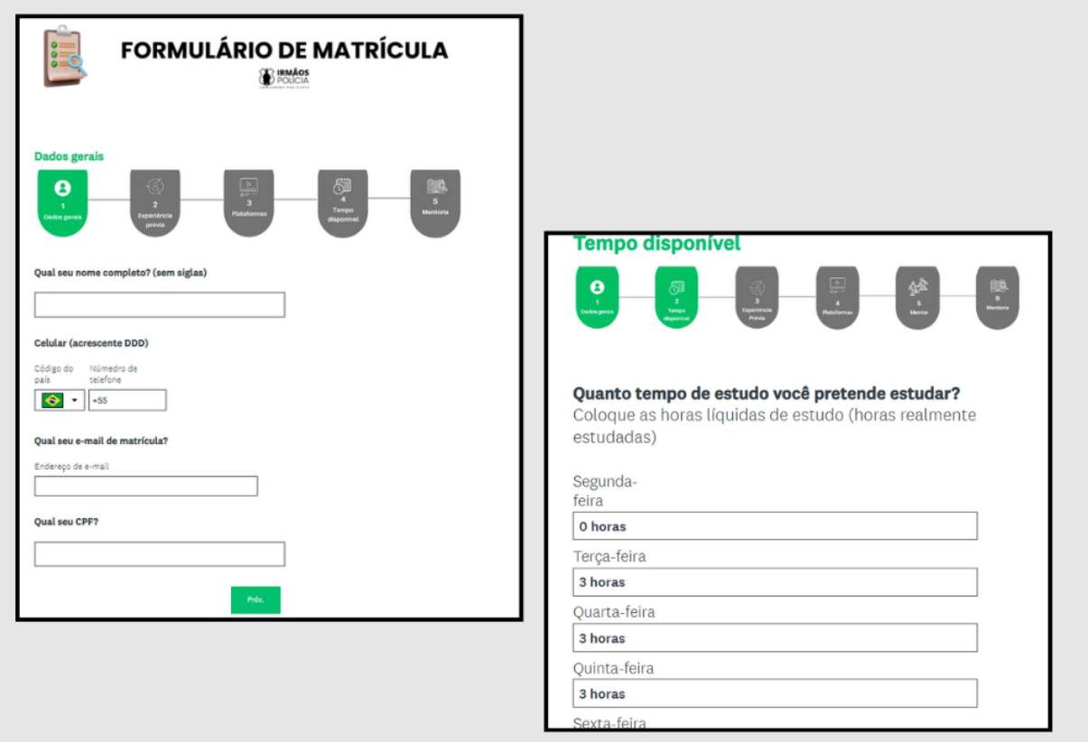 Formulário de diagnóstico inicial preenchido pelo aluno